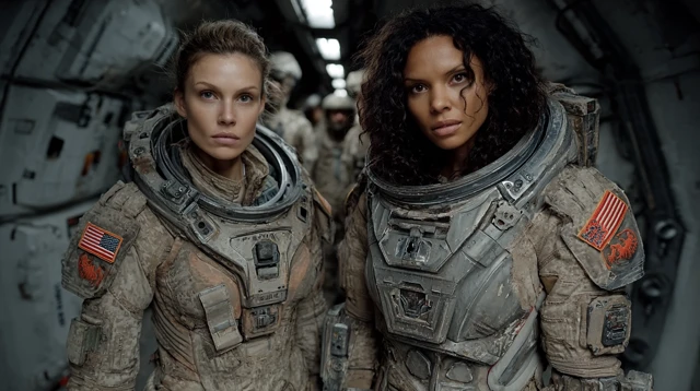 SciFi Soldiers Two Women in Futuristic Suits