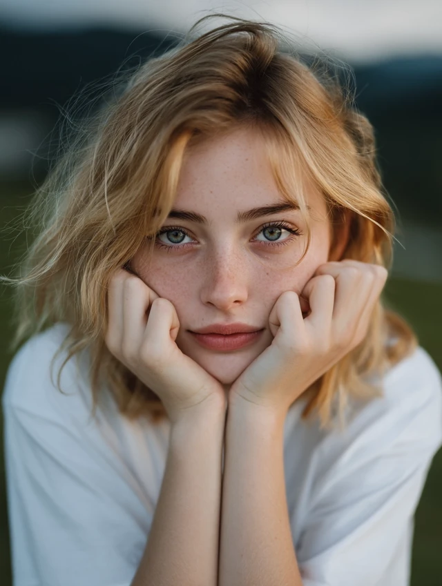 Blonde Girl Smiling in Summer Morning Light