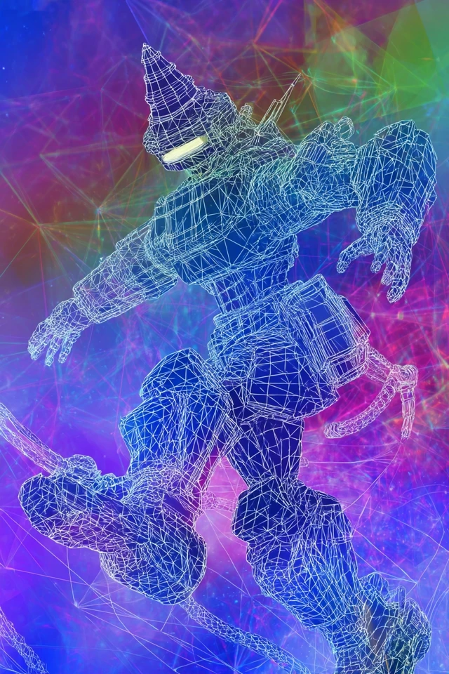 Futuristic Mecha Hologram: Cyberpunk Wireframe Design