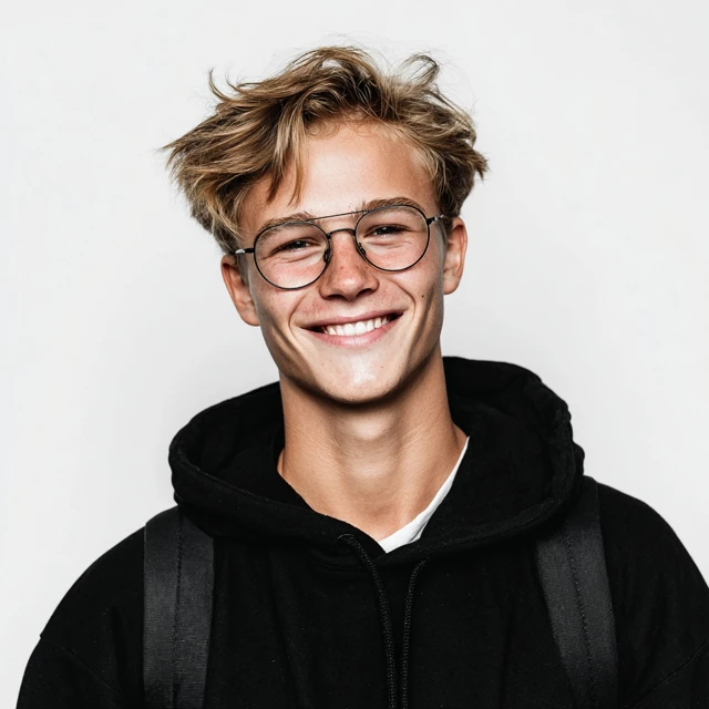 Smiling European Teenager with Glasses