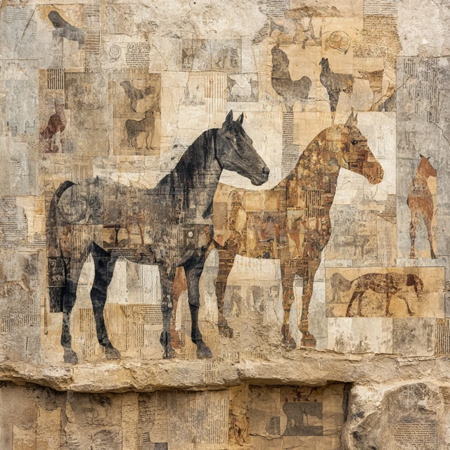 Abstract Horses on Ancient Wall Artwork