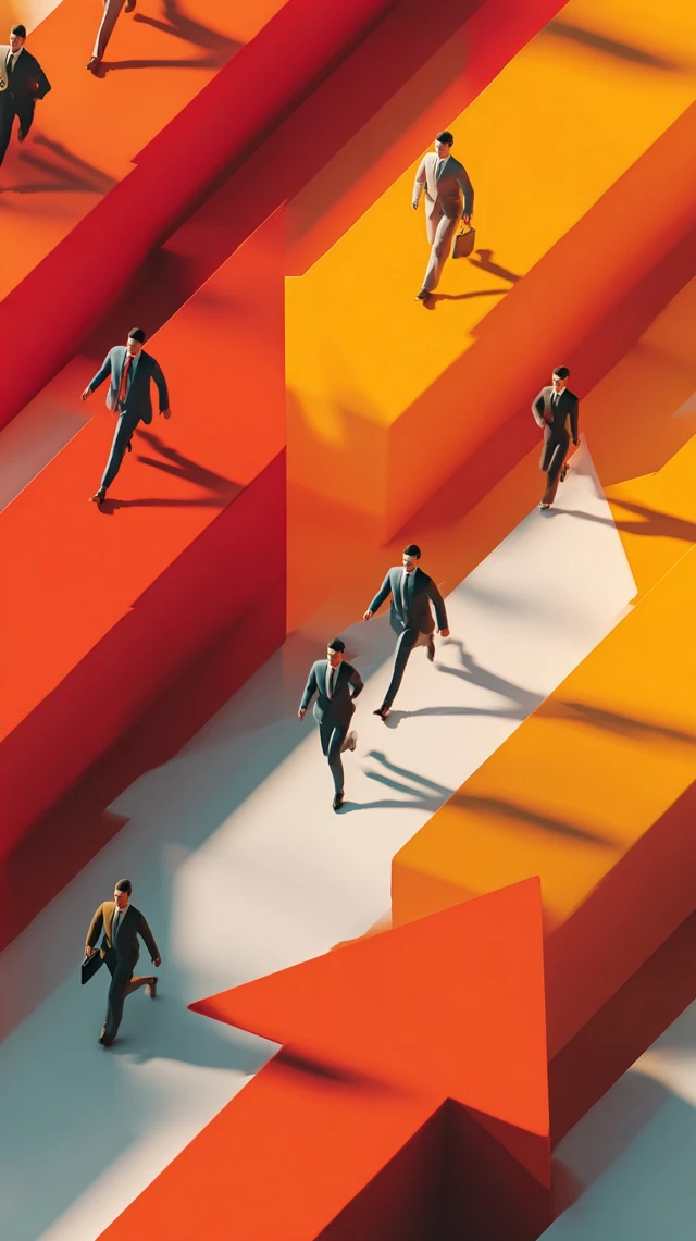 Business People Running on Arrows Illustration