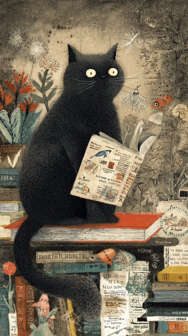 Cat Reading How to be Loud Illustration