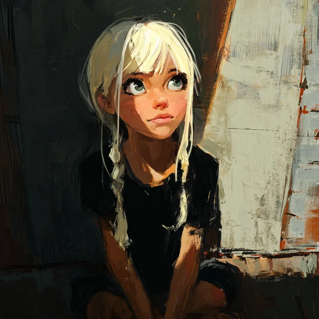Contemplative Girl Portrait Painting