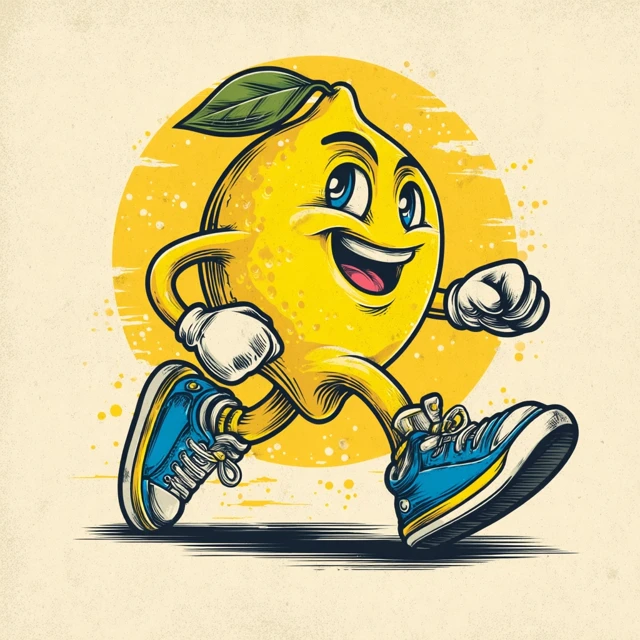 Cheerful Lemon Mascot Retro Cartoon Illustration