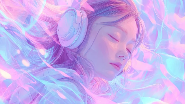Girl Listening to Music Pastel Abstract Artwork