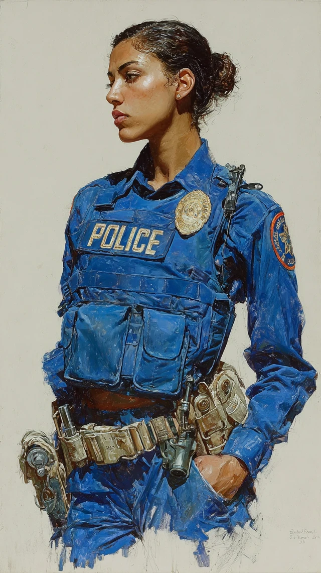 Creole Policewoman Portrait Gouache Painting