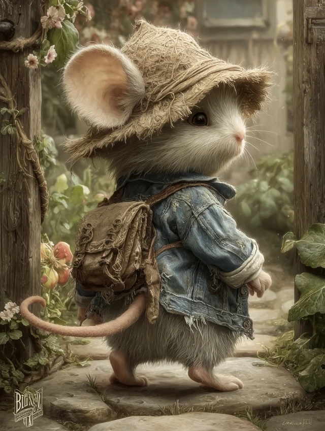 Whimsical Mouse in Garden Watercolor Illustration