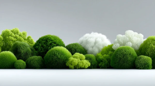 Variety of Moss Green and White with White Background