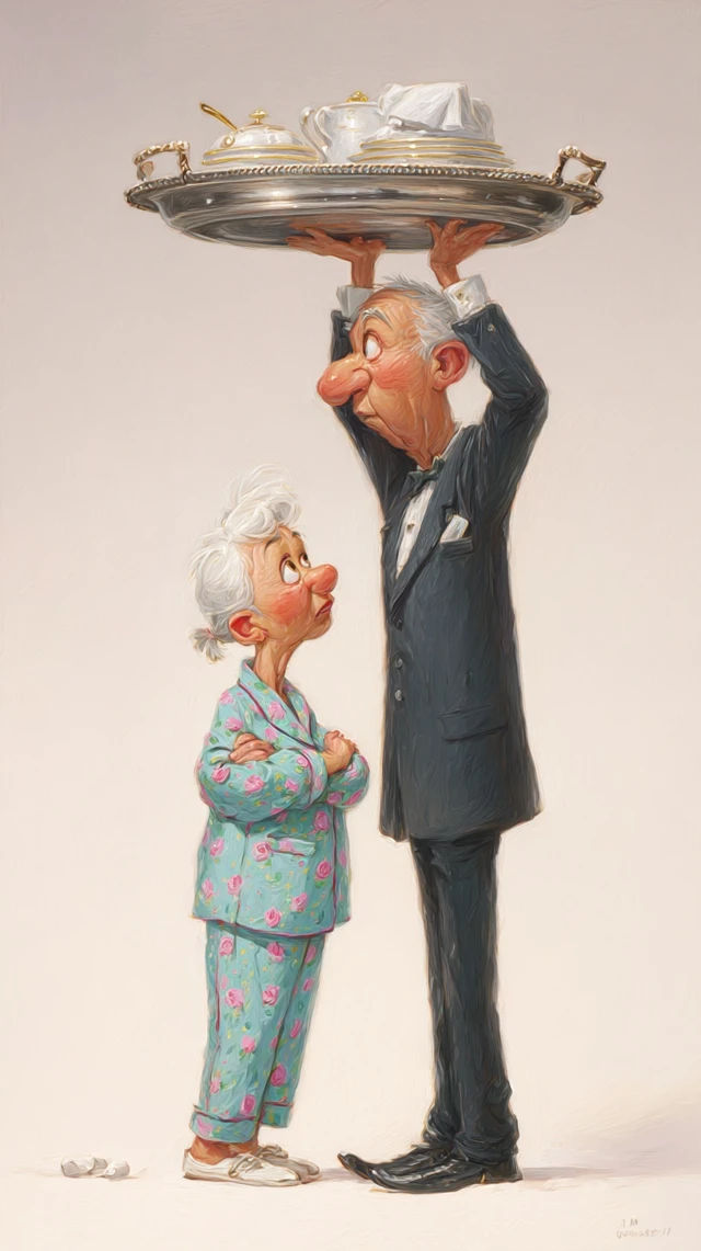 Funny Cartoon Old Couple Balancing
