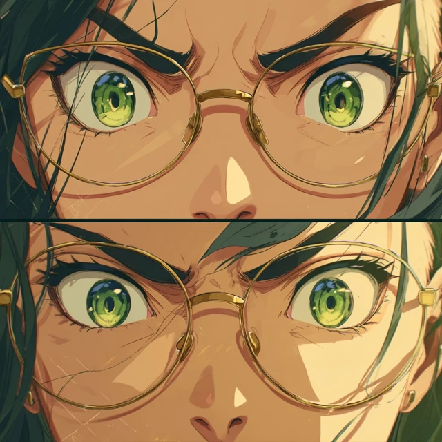 Anime Eyes Split Panel Jade Green Glasses
