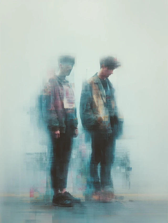 Dreamy Surreal Portrait of Guys in University Casual Clothes