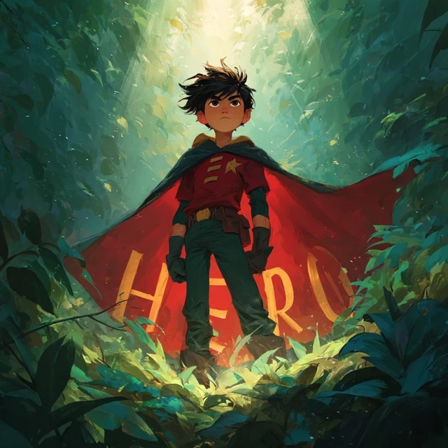 Young Hero Standing in Forest