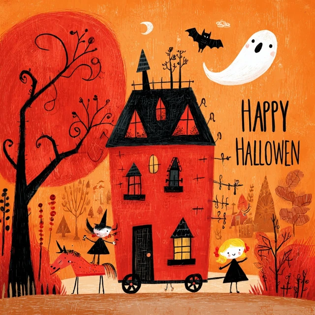 Whimsical Halloween Illustration Hand Drawn Style