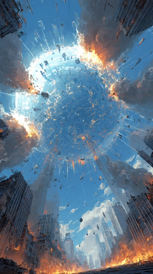 Cyberpunk City with Holographic Orb and Drones