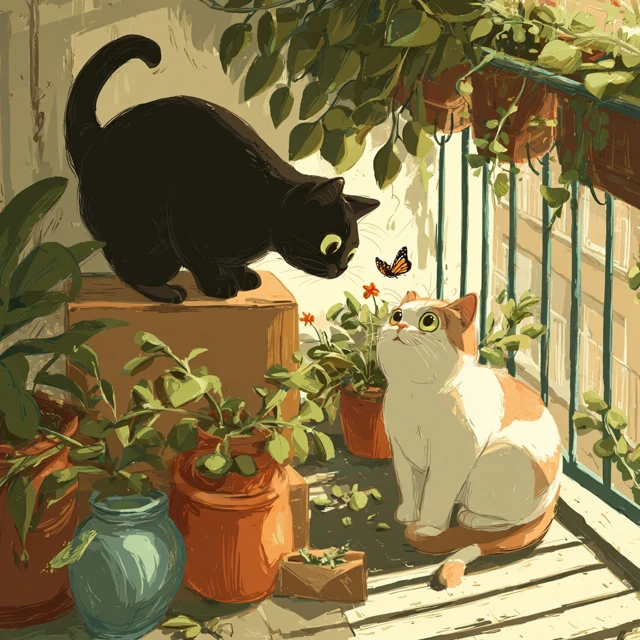 Cats on a Balcony Painting