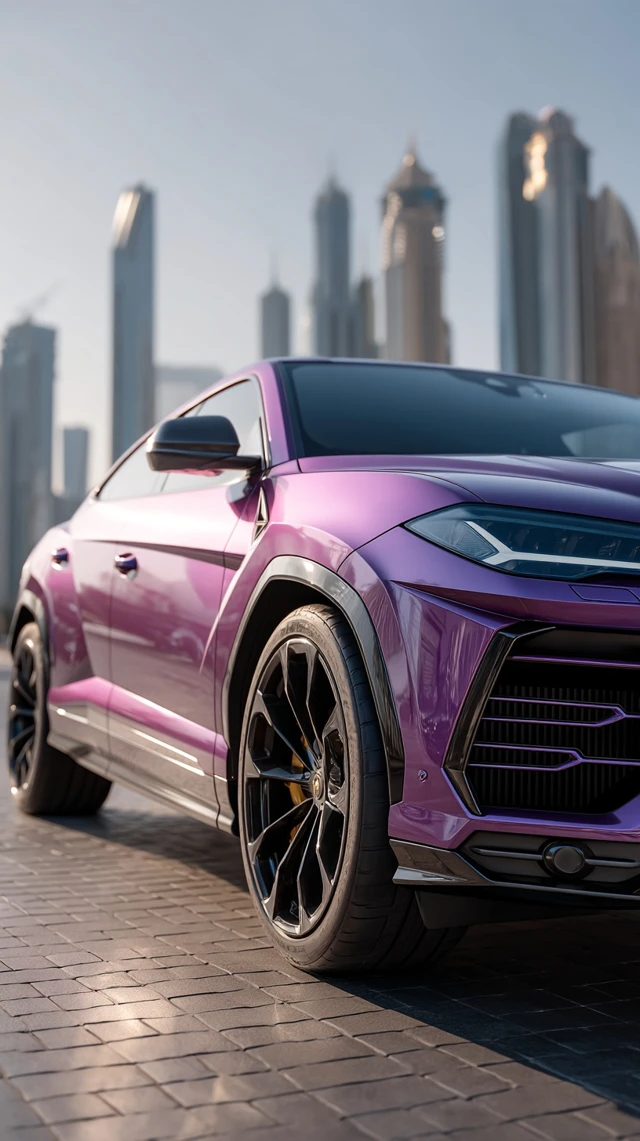 Purple Lamborghini Urus in Dubai High Resolution Photo