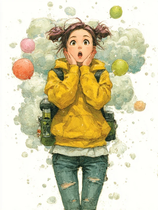 Chinese Girl in Yellow Hoodie Hand Drawn Illustration