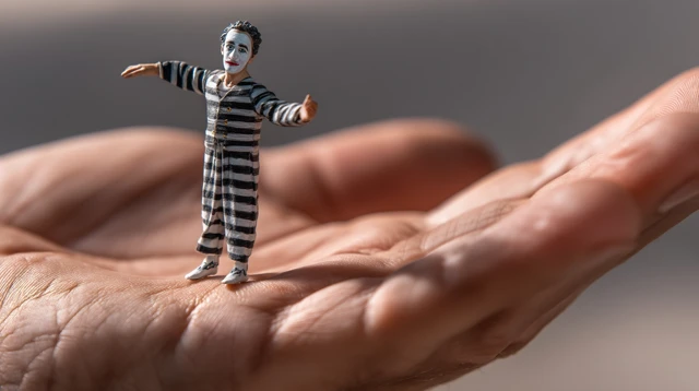 Mime Artist on a Hand Performing Pantomime Act