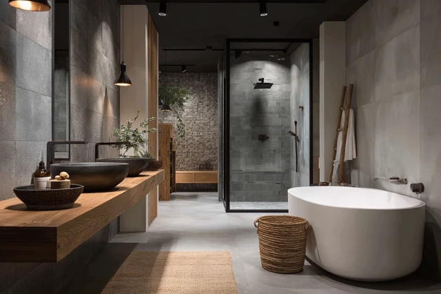 Modern Bathroom Design with Wood Accents and Elegance