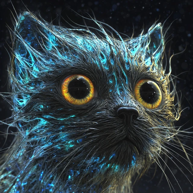 Electric Cat Glowing Eyes Art Illustration