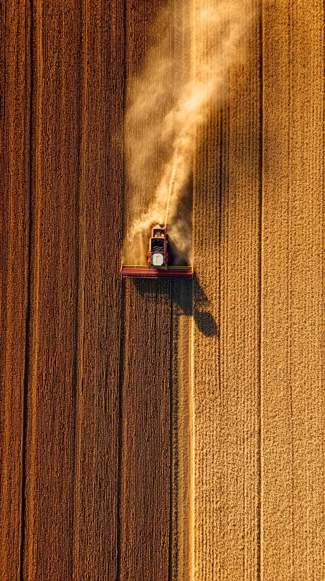 Wheat Field Harvest Aerial View Combine Harvester