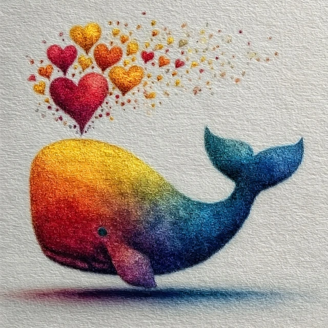 Cute Watercolor Whale Blowing Hearts Illustration
