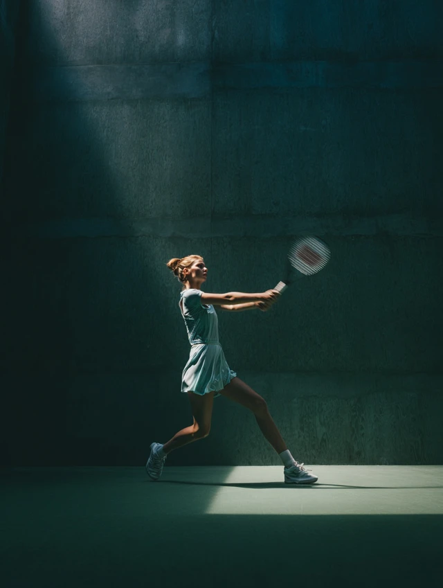 Female Frontennis Athlete In Action Vogue Style