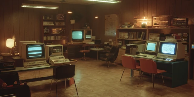 1970s Retro Workspace  Computers and Wood Panelling