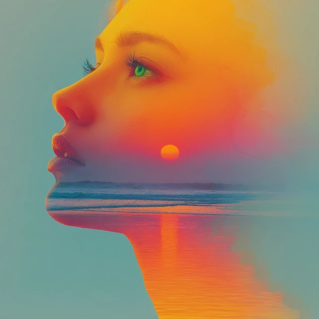 Surreal Female Profile Beach Sunset Art