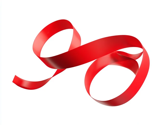 Red Ribbon 3D Rendering Isometric Spiral on White Background