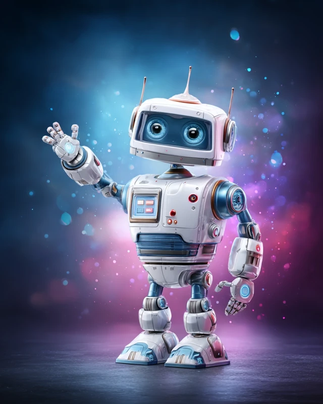 Friendly Cartoon Robot in Space