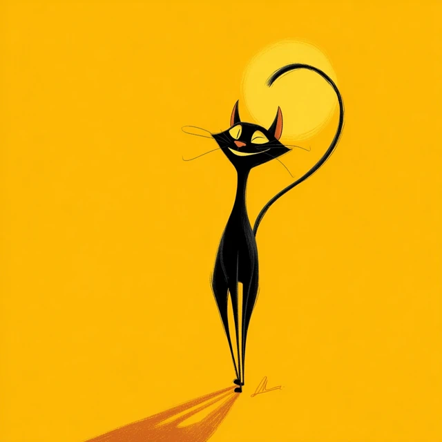 Happy Cartoon Cat Walking in the Sun