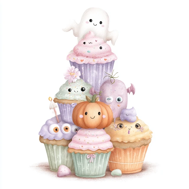 Spooky Pastel Halloween Cupcake Tower