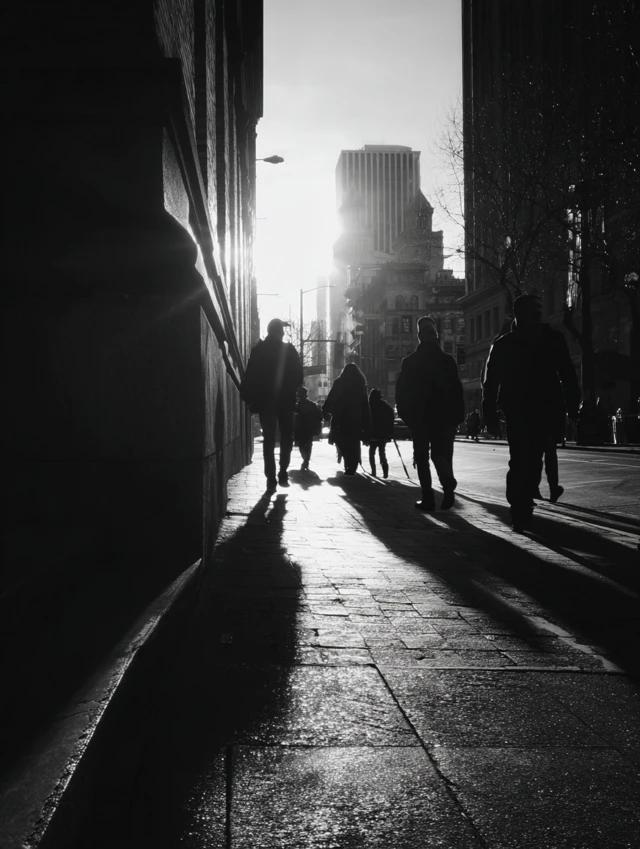City Silhouettes Contrasting Architecture and People