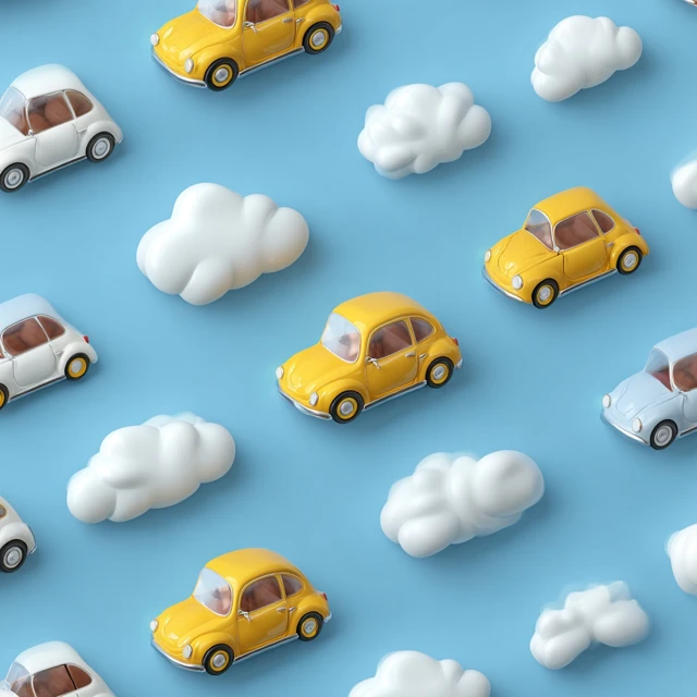 Cute Cartoon Car Pattern with Clouds