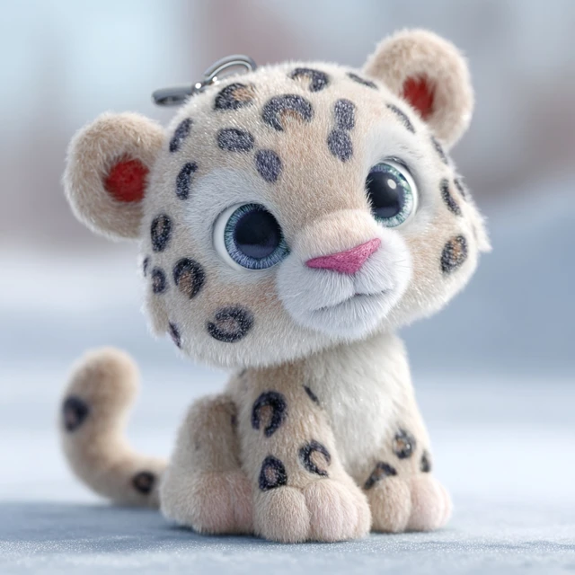 Cute Snow Leopard Keychain 3D Rendered Toy