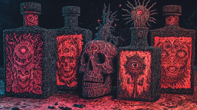Dark Surreal Alcohol Bottles Art by Stephane Blanquet