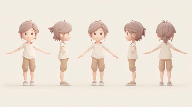 Cute Clay Girl Character Turnaround for 3D Modeling