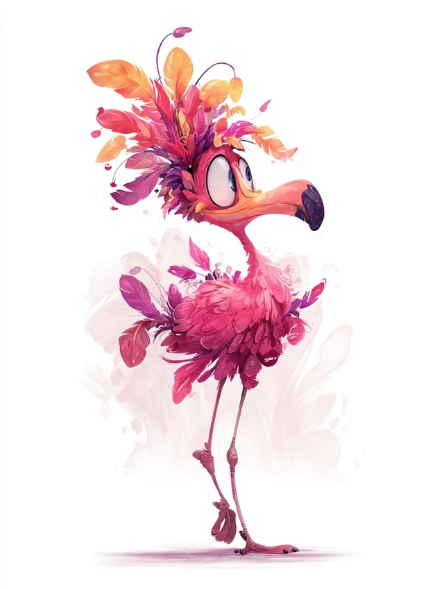 Colorful Cartoon Flamingo Illustration Pixar Style