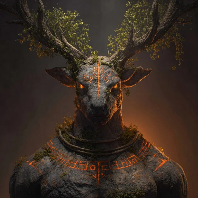 Anthropomorphic Deer Barbarian with Glowing Runes