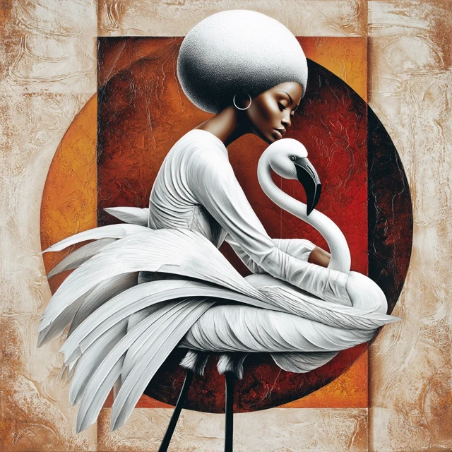 Black Woman with Flamingo Art