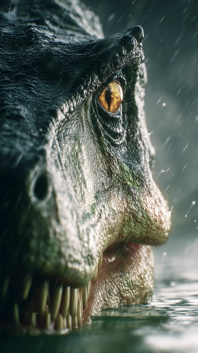 Baryonyx Emerges From Jungle River Epic Close Up