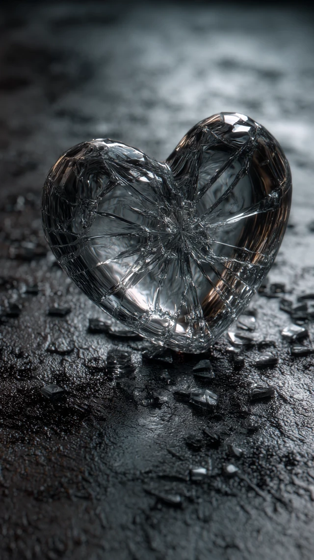 Broken Glass Heart Symbolizing Betrayal and Emotion