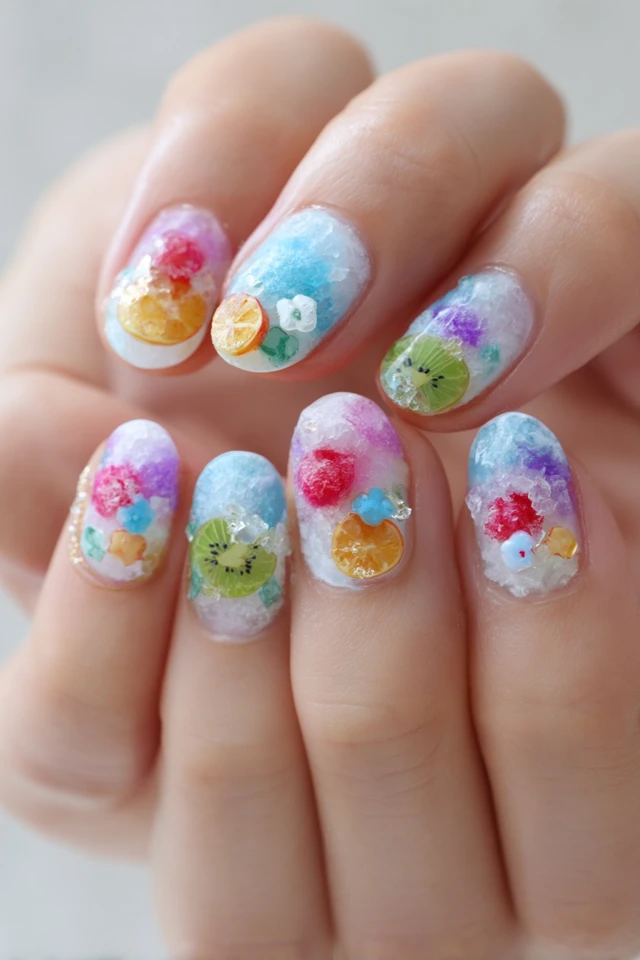 Shaved Ice Nail Art Summer Fun Colorful Design