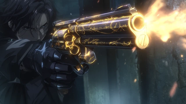 Anime Mafia Revolver Firing Illustration