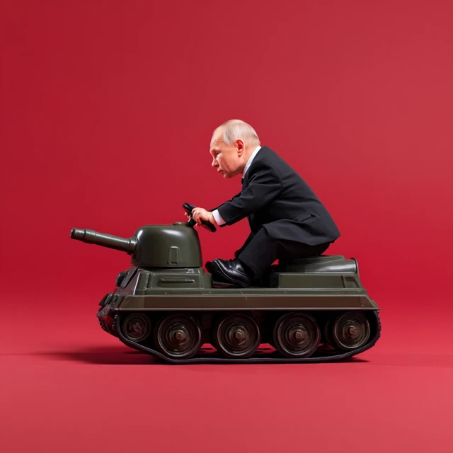 Russian Leader Driving Toy Tank Red Background