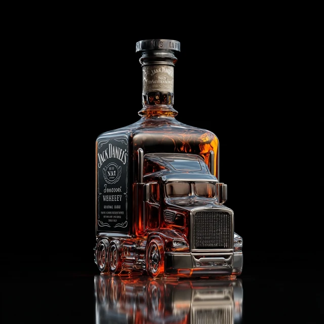 Whiskey Bottle Semi Truck Ultra Realistic 3D Render