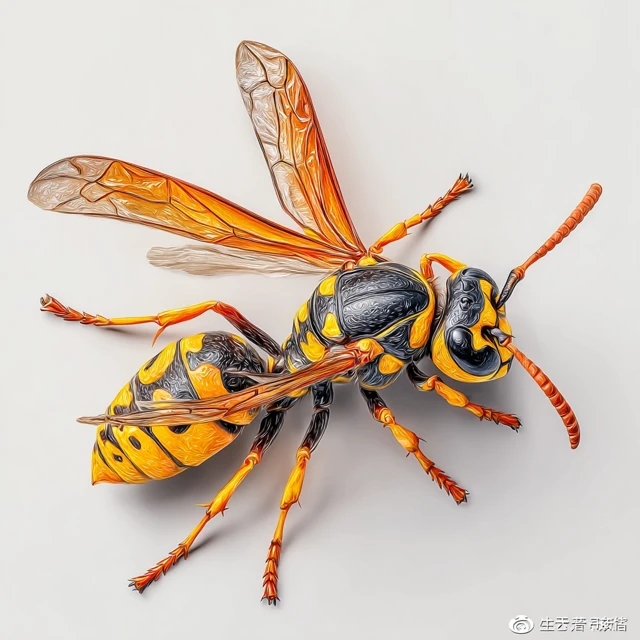 Detailed Wasp Illustration with Transparent Background