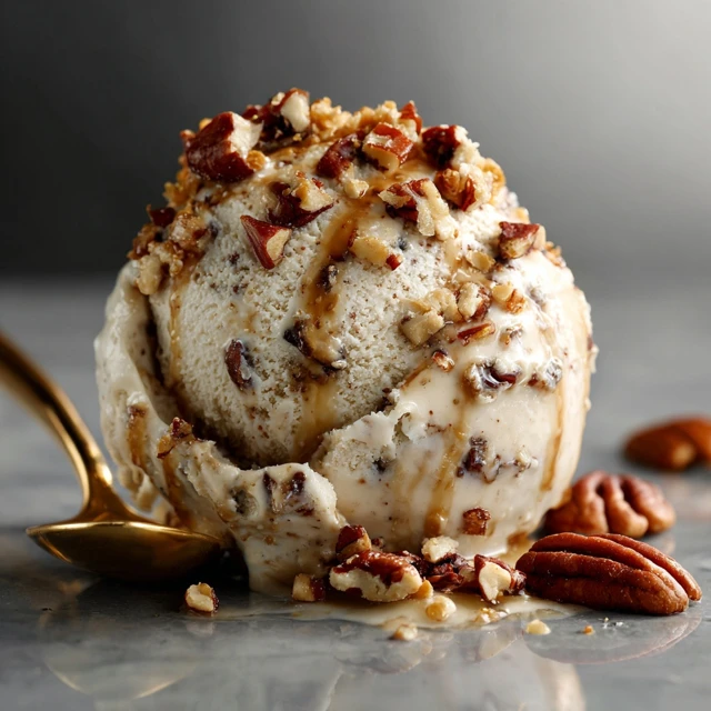Luxurious Pecan Ice Cream Scoop Tempting Dessert